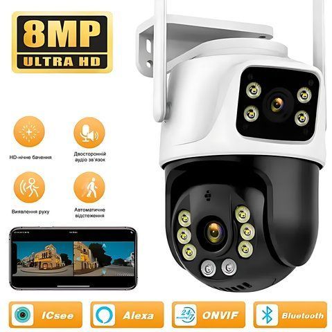 IP Wi-Fi камера 8MP 4K PTZ ICSEE вулична зовнішня камера з двома об&rsquo;єктивами та нічним баченням 8MPPTZ фото