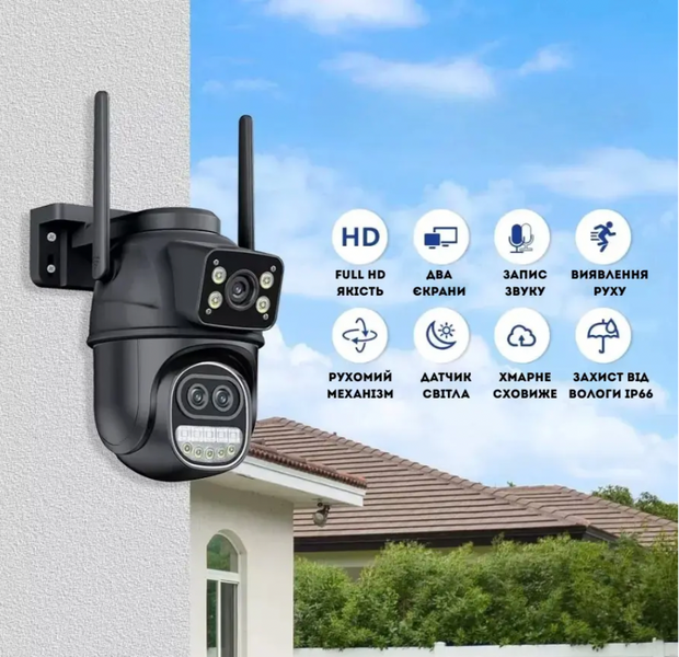 Вулична Wi-FI IP Камера відеоспостереження 9MP ICSEE поворотна бінокулярна з трьома об'єктивами 8Х зум TIP + Карта памʼяті microSD 64GB у подарунок  9MPICSEE_164 фото
